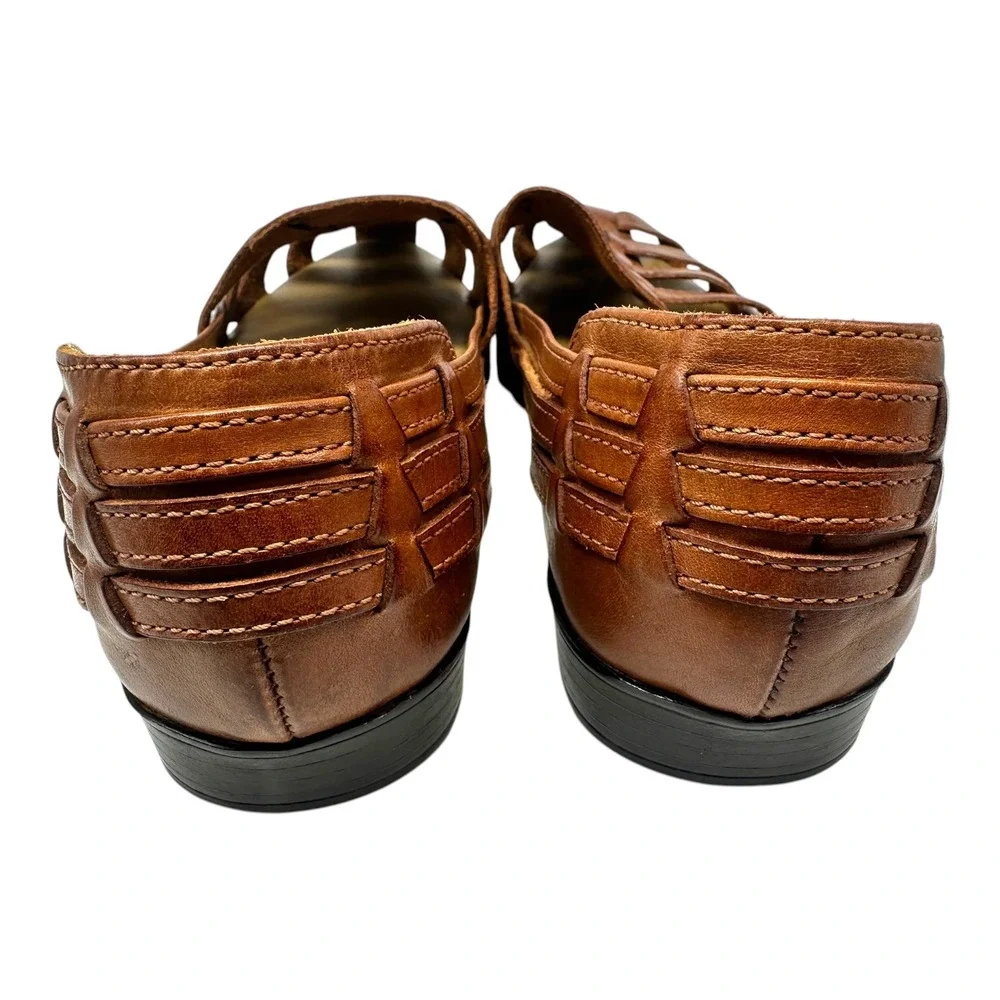 Cabin Creek Womens Brown Leather Woven‎ Huarache Fisherman Sandals Shoes 8.5M